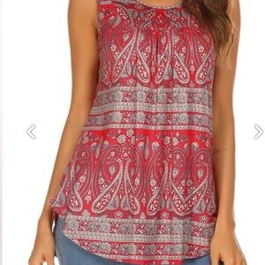 Paisley Red and Beige Sleeveless Top size Medium by Halife